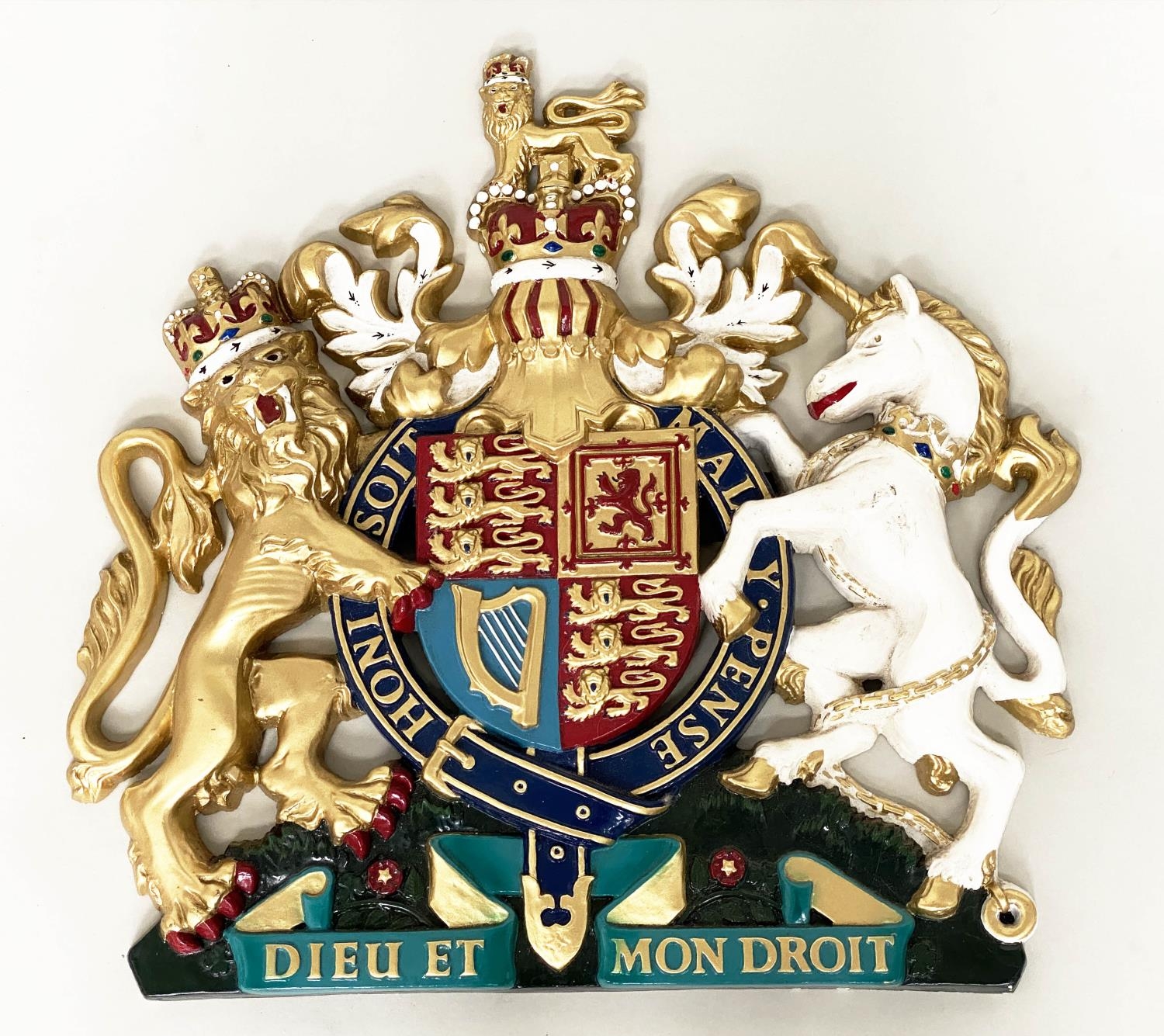 ROYAL COAT OF ARMS, painted fiberglass armorial coat of arms, 38cm x 41cm. - Image 2 of 4