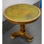 CIRCULAR LAMP TABLE, 57cm H x 60cm D, George IV rosewood with an inlaid green leather top and