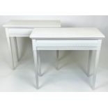 HALL TABLES, a pair, Gustavian design, white painted finish, 78cm H x 85cm W x 40cm. (2)