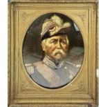 PORTRAIT OF A GENERAL, 19th century on oval copper plate, with mother of pearl inlay in gilt
