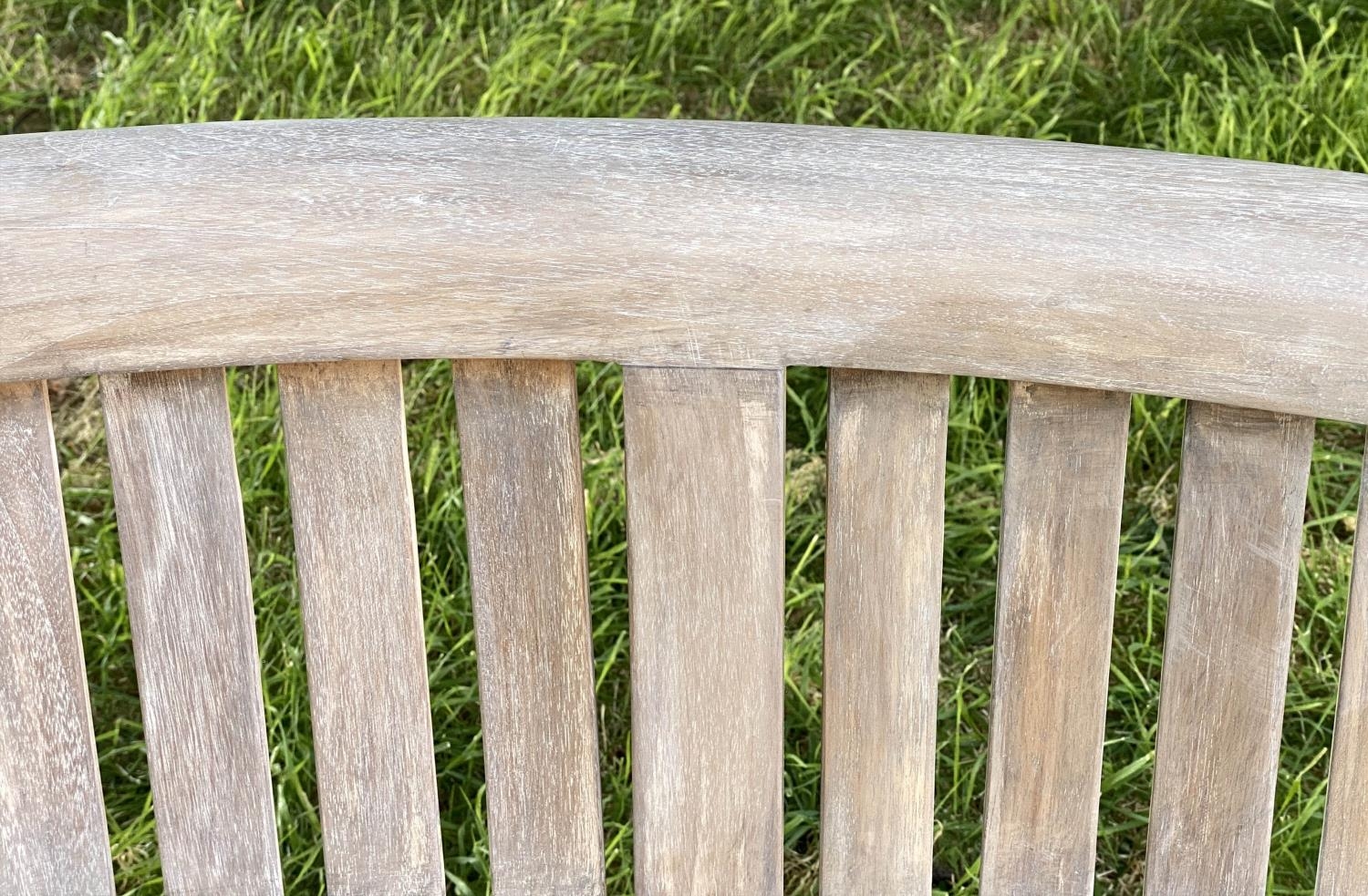 BANANA GARDEN BENCH, weathered teak with curved back and slatted construction, 150cm W. - Image 4 of 5