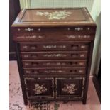 CHINESE CABINET, 81cm H x 58cm W x 36cm D, rosewood with mother of pearl detail with a rising lid