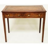 LEATHER WRITING TABLE, George III style figured walnut and line inlaid with tooled leather writing