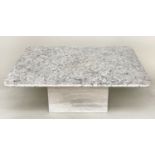 LOW TABLE, Italian rectangular variegated white marble on plinth base, 105cm x 87cm x 40cm H.