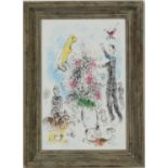 MARC CHAGALL, Paris, offset lithograph, vintage French frame, 33cm x 21.5cm.