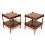 LAMP TABLES, a pair, George III design yewwood each with slide, drawer and undertier, 46cm x 46cm