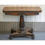 CARD TABLE, William IV rosewood with green baize top, 92cm W x 45cm D.