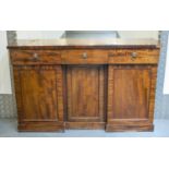 SIDEBOARD, 40cm D x 91cm H x 142cm W, Regency mahogany with three drawers above three doors.