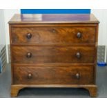 CHEST, Georgian mahogany, 93cm W x 88cm H x 47cm D with three drawers on bracket supports.