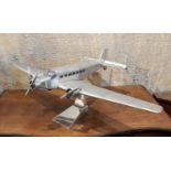 JUNKERS JU52 MODEL PLANE, made to approximate scale, aluminium model of 1931-1952 period, raised