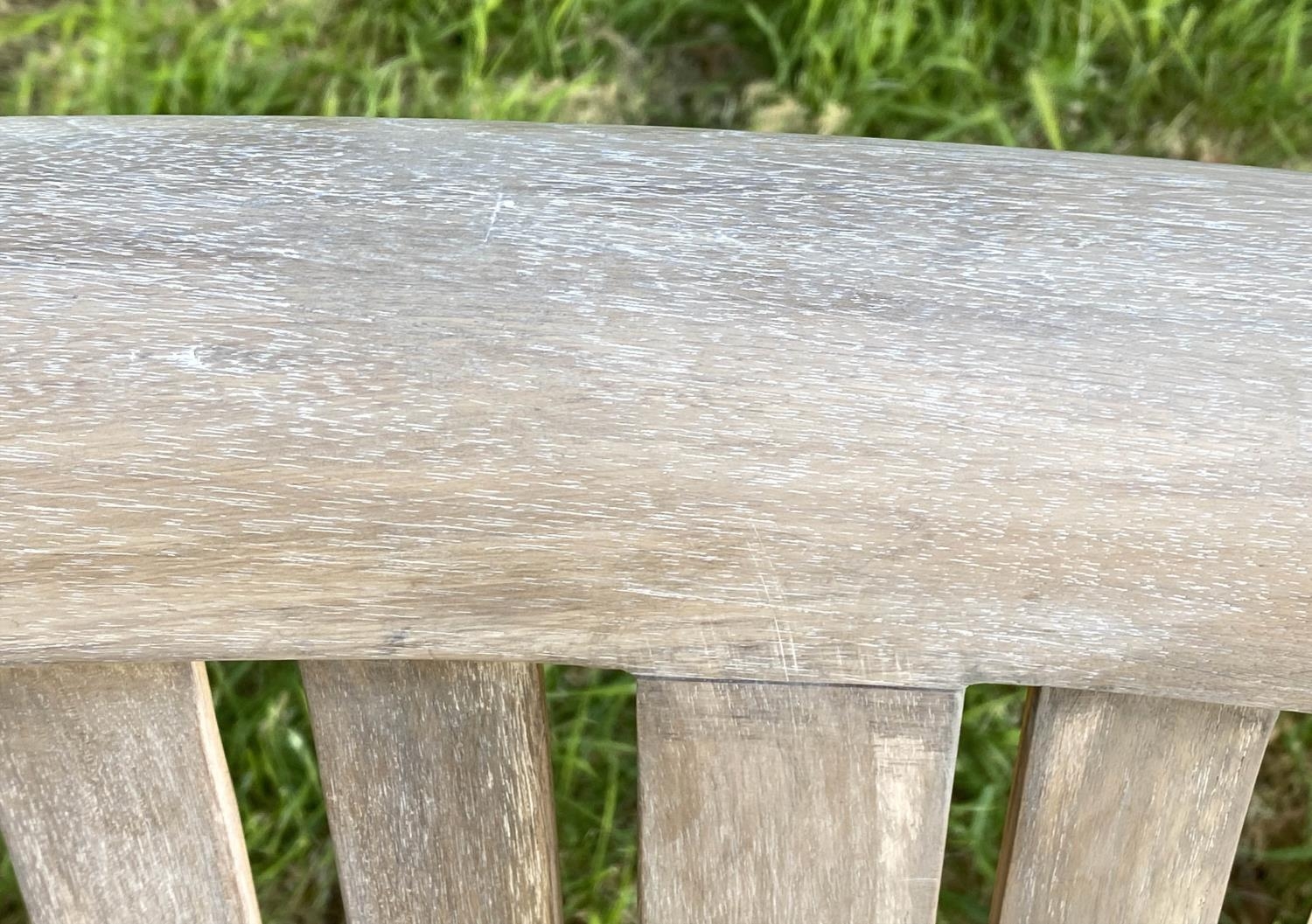 BANANA GARDEN BENCH, weathered teak with curved back and slatted construction, 150cm W. - Image 5 of 5