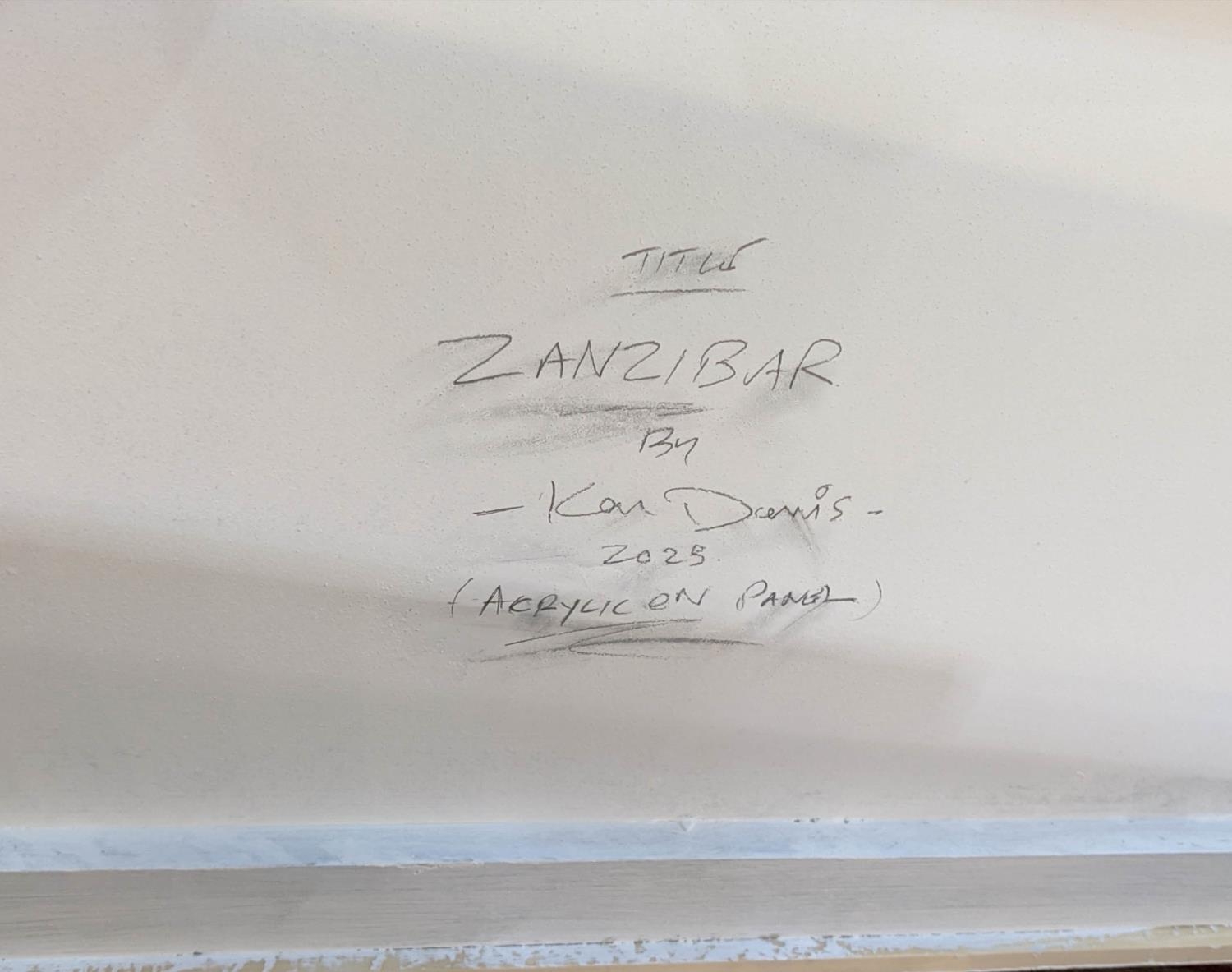 KEN DAVIS, 'Zanzibar', acrylic on board, 41cm x 122cm. - Image 4 of 4