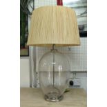 TABLE LAMP, glass and polished metal base, with paper cord shade, 81cm H.