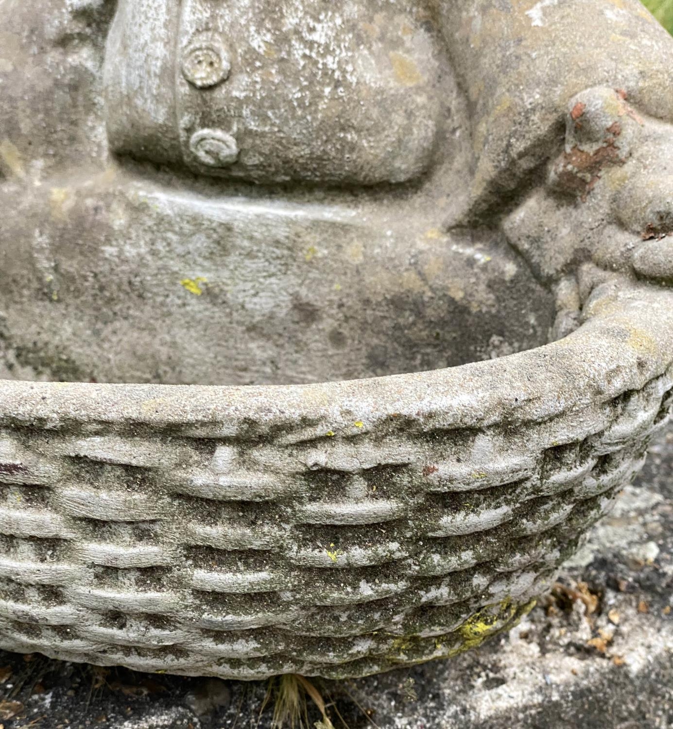 GARDEN GNOMES/PLANTERS, a pair, weathered reconstituted stone with traces of colour, 35cm W x 41cm - Image 5 of 6