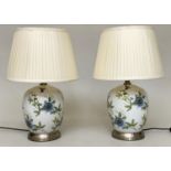 TABLE LAMPS, a pair, Chinese crackle glaze ceramic vase form with humming bird and foliage