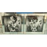 PARTY FOR TWO PHOTO PRINTS, a set of two, with relief detail, framed, 86cm x 86cm. (2)