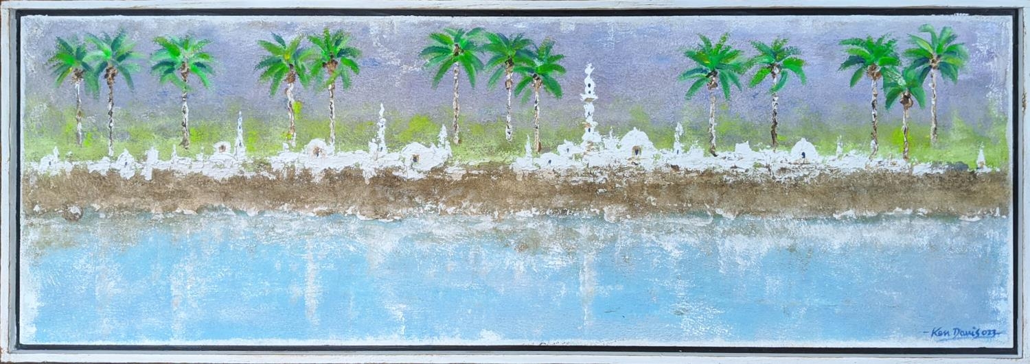 KEN DAVIS, 'Zanzibar', acrylic on board, 41cm x 122cm.