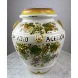 TUSCAN ORCIO, modelled as a wine urn, hand painted with grape vines and inscribed 'Sy vino