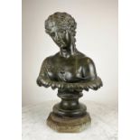 BRONZE BUST, 'Clytie' the Greek water nymph with verdigris patination, 58cm H.