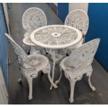 COALBROOKDALE STYLE GARDEN SET, including, table 69cm x 70cm H, and four chairs, 88cm H, painted