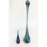 MURANO GASS VASE, studio blue/green glass together with a Venetian glass tear drop stem vase 'Murano