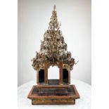 THAI BUDDHIST SHRINE, ornately carved wood with mirrored and gilt painted decoration, 77cm H x