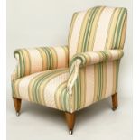 ARMCHAIR, early 20th century Harvard style with scroll arms, tapering support and woven strip