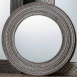 CIRCULAR WALL MIRROR, Moroccan style carved frame with washed finish, 90cm diam x 3cm.