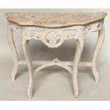 CONSOLE TABLE, French Louis XV style carved and painted with marble top, 99cm x 80cm H x 34cm.