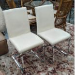 DINING CHAIRS, a set of four, cantilevered design, white leather upholstered, 91cm H each. (4)