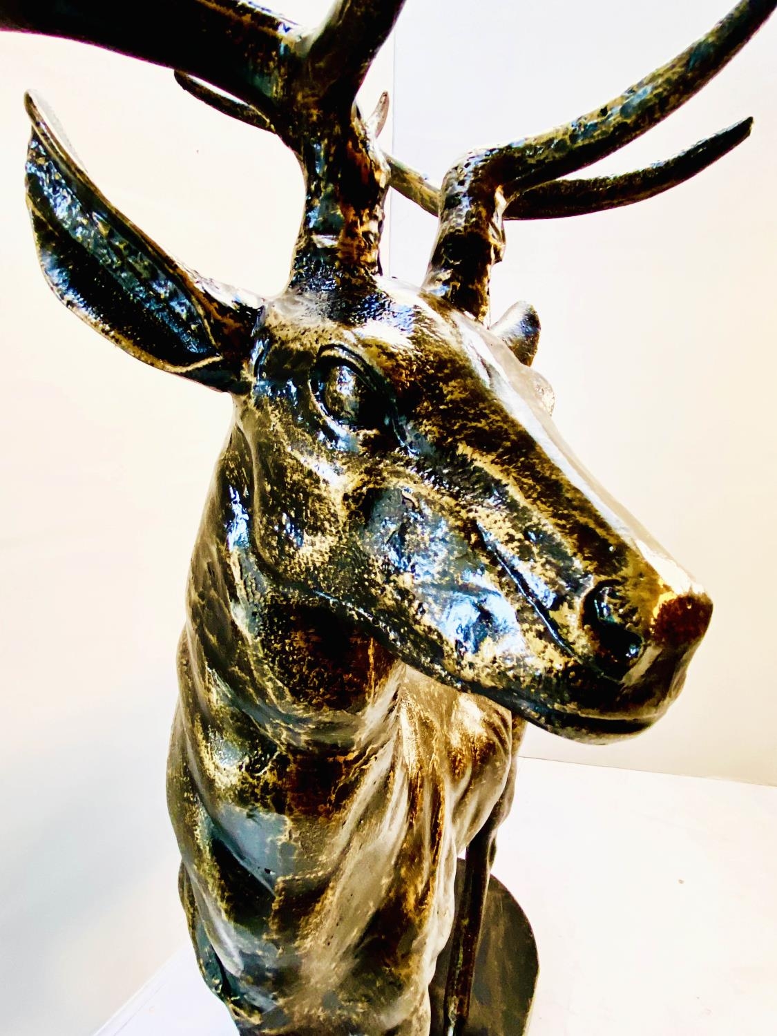 SCULPTURAL STAG, 154cm high, 105cm wide, 50cm deep, cast metal, bronzed finish. - Bild 4 aus 7