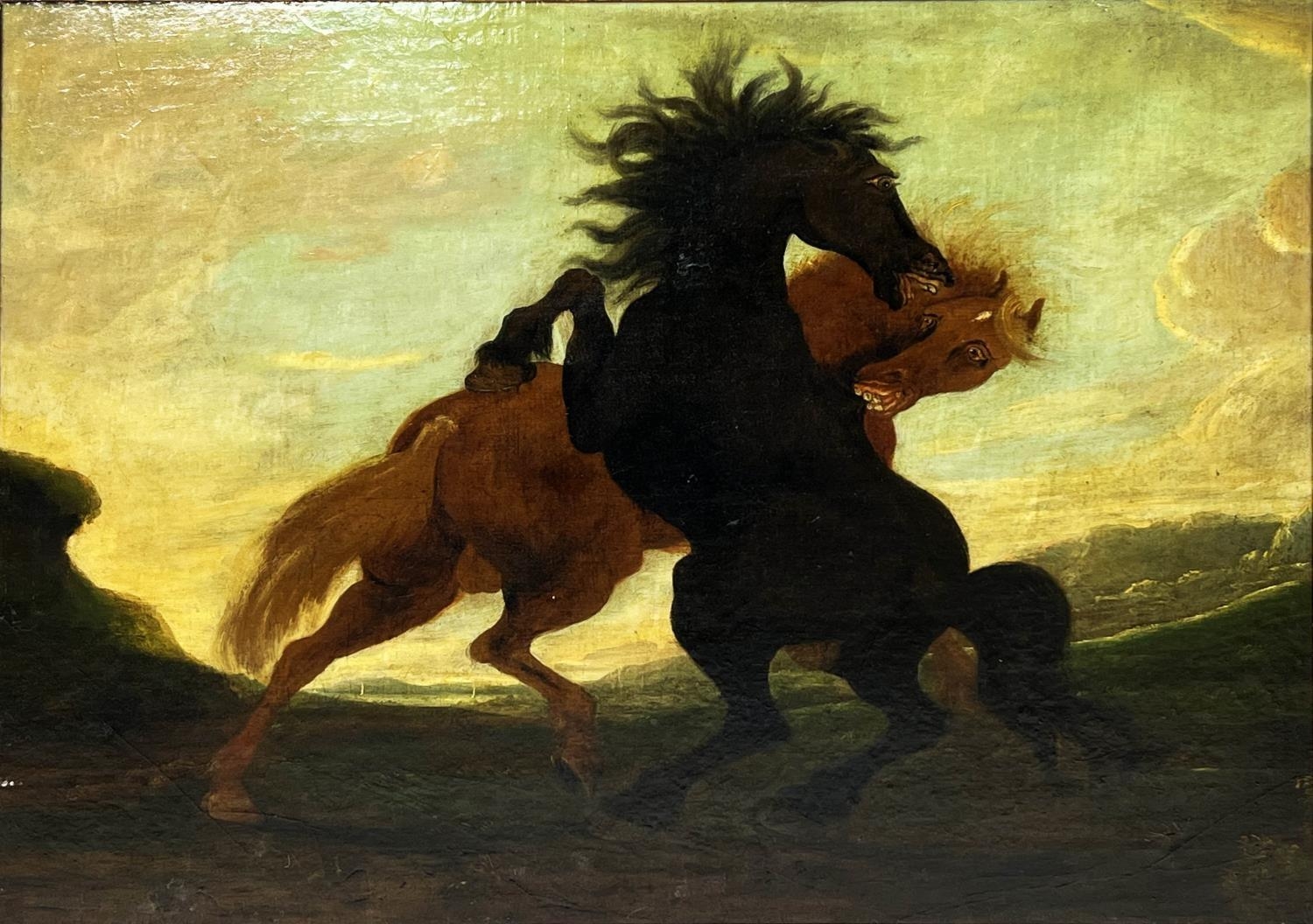 MANNER OF EUGENE DELACROIX (French 1798-1863) 'Fighting Stallions', 19th century, oil on canvas, - Image 2 of 6