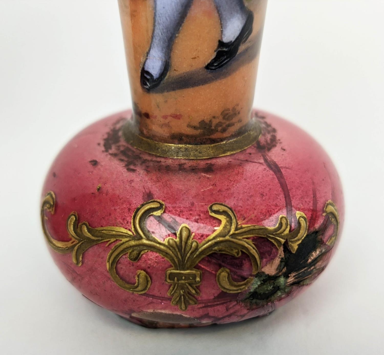 ENAMELLED MINIATURE VASES, a pair, 11cm H one of a Lady, the other of a Gentleman. (2) - Image 6 of 10