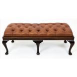 FOOTSTOOL, Georgian style in buttoned tan leather, 35cm H x 93cm x 37cm.
