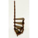 LIBRARY STEPS, Georgian style mahogany with four tooled leather trimmed spiral steps and pole, 130cm