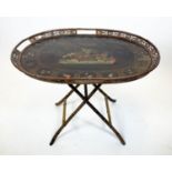 TRAY ON STAND, 63cm H x 86cm W x 61cm D, late 18th/early 19th century Chinese Export, black lacquer,