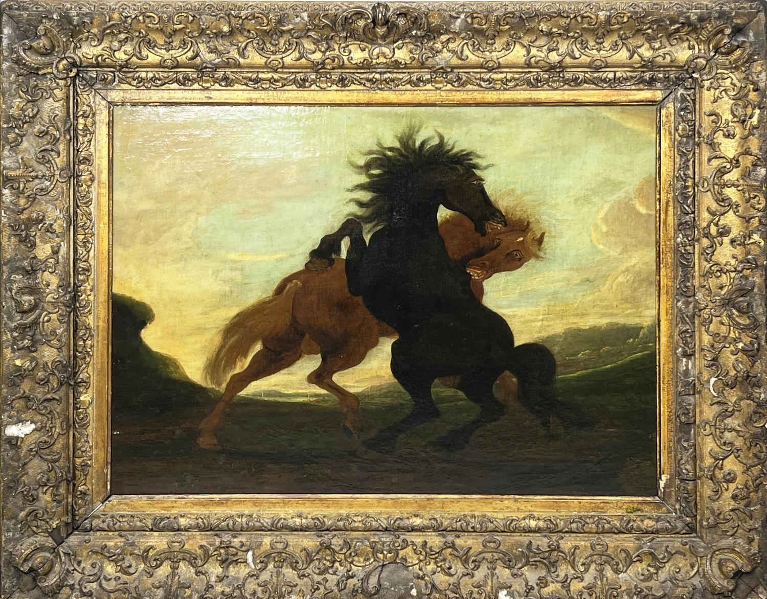 MANNER OF EUGENE DELACROIX (French 1798-1863) 'Fighting Stallions', 19th century, oil on canvas,
