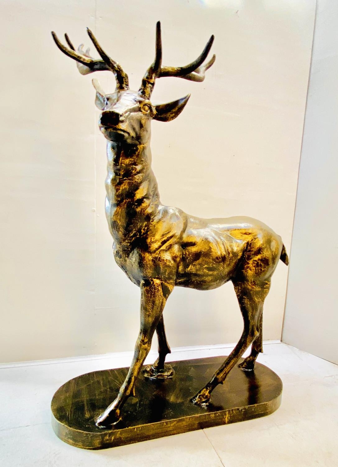 SCULPTURAL STAG, 154cm high, 105cm wide, 50cm deep, cast metal, bronzed finish. - Bild 2 aus 7