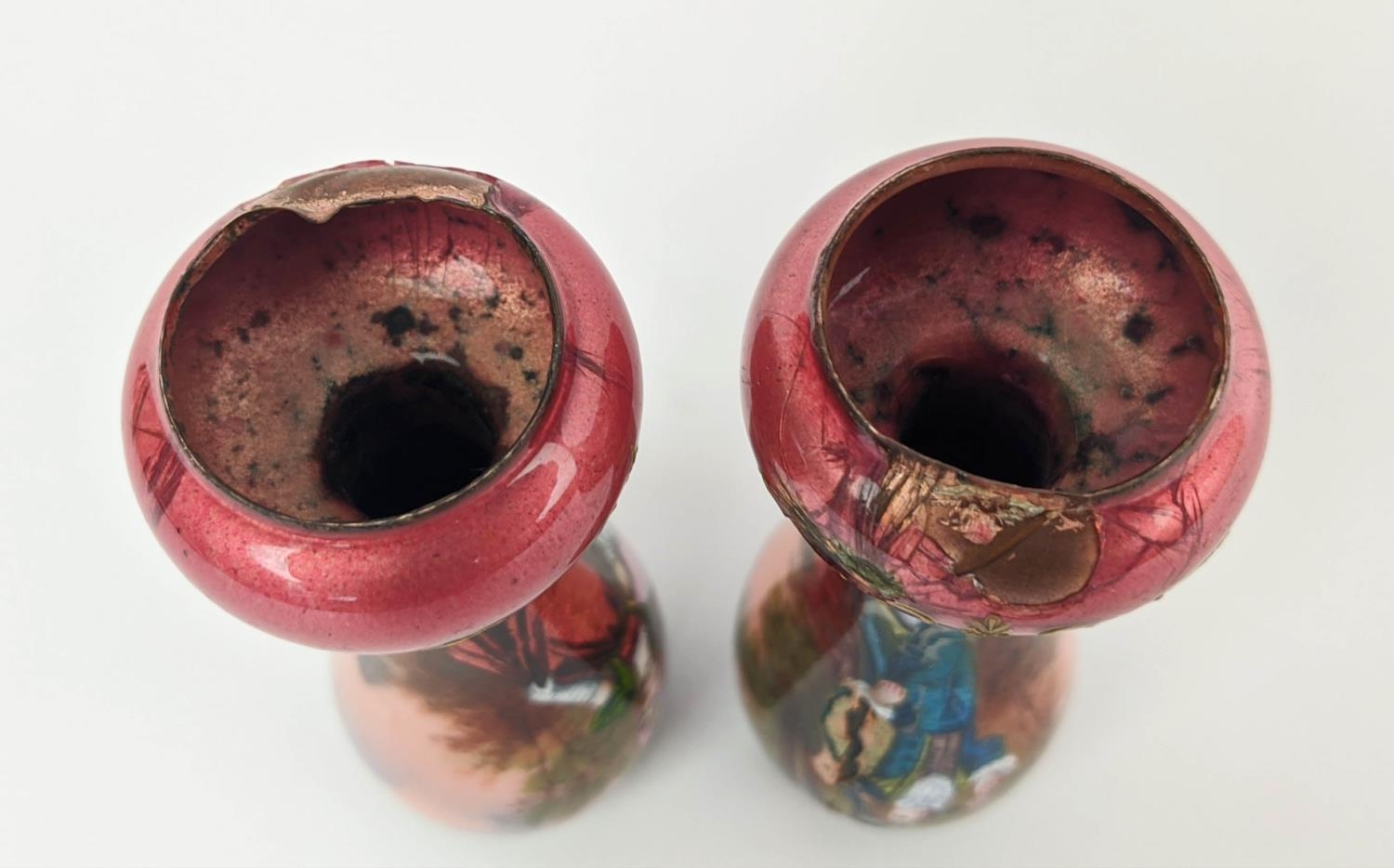 ENAMELLED MINIATURE VASES, a pair, 11cm H one of a Lady, the other of a Gentleman. (2) - Image 9 of 10