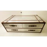 AVIATOR STYLE LOW TABLE, 47cm H x 139cm W x 84cm D, fitted with three drawers.