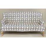 SOFA, traditional smoke blue/cream floral silhouette printed cotton upholstered with swept supports,