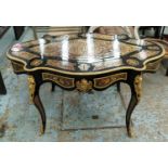 BOULLE STYLE BUREAU PLAT, 150cm x 90cm x 80cm.