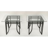 SIDE TABLES, a pair, Art Deco style, rectangular bevelled and chamfered glass on triple