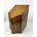 KNIFE BOX, George III mahogany, serpentine front with sloped hinged lid, 58cm H x 22cm x 35cm. (