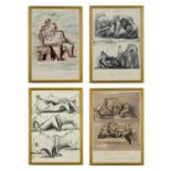 HENRY MOORE, a set of four seated figures, offset lithographs, 49.5cm x 31.5cm. (4) (Subject to