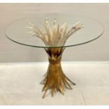 MAISON JANSEN STYLE SIDE TABLE, wheat sheaf design, gilt metal and glass, 60cm x 70cm x 70cm.