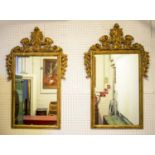 WALL MIRRORS, a pair, 20th century giltwood with applied foliate decoration, 115cm H x 72cm. (2)