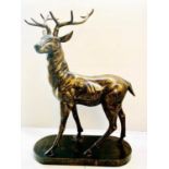 SCULPTURAL STAG, 154cm high, 105cm wide, 50cm deep, cast metal, bronzed finish.