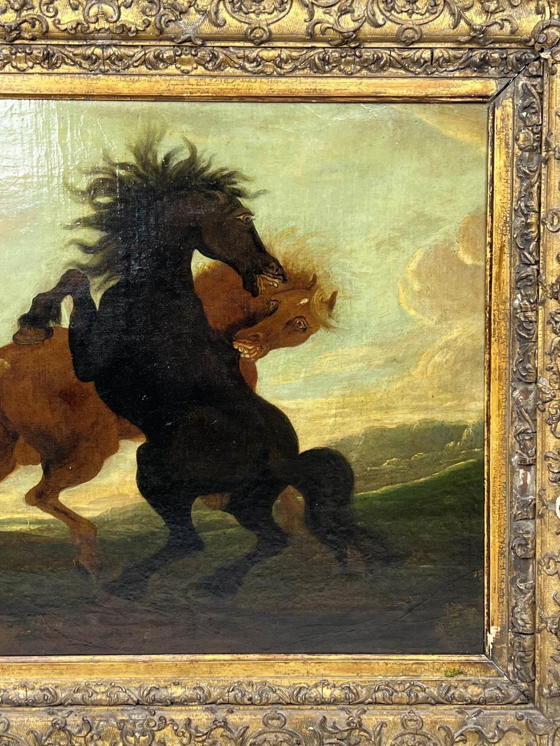 MANNER OF EUGENE DELACROIX (French 1798-1863) 'Fighting Stallions', 19th century, oil on canvas, - Image 3 of 6