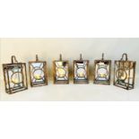 WALL HANGING CANDLE LANTERNS, a set of six, French Art deco style, mirrored back plate detail,
